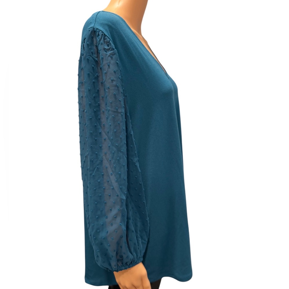 ADRIANNA PAPELL Blouse Swiss Dot Semi-Sheer 3/4 Sleeve Dressy Ink Blue Size 2X - Picture 3 of 9